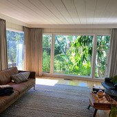 Pinch Pleated Drapes with Track Traverse Rods Under Cornice on Hillard Ave in La Cañada Flintridge, CA